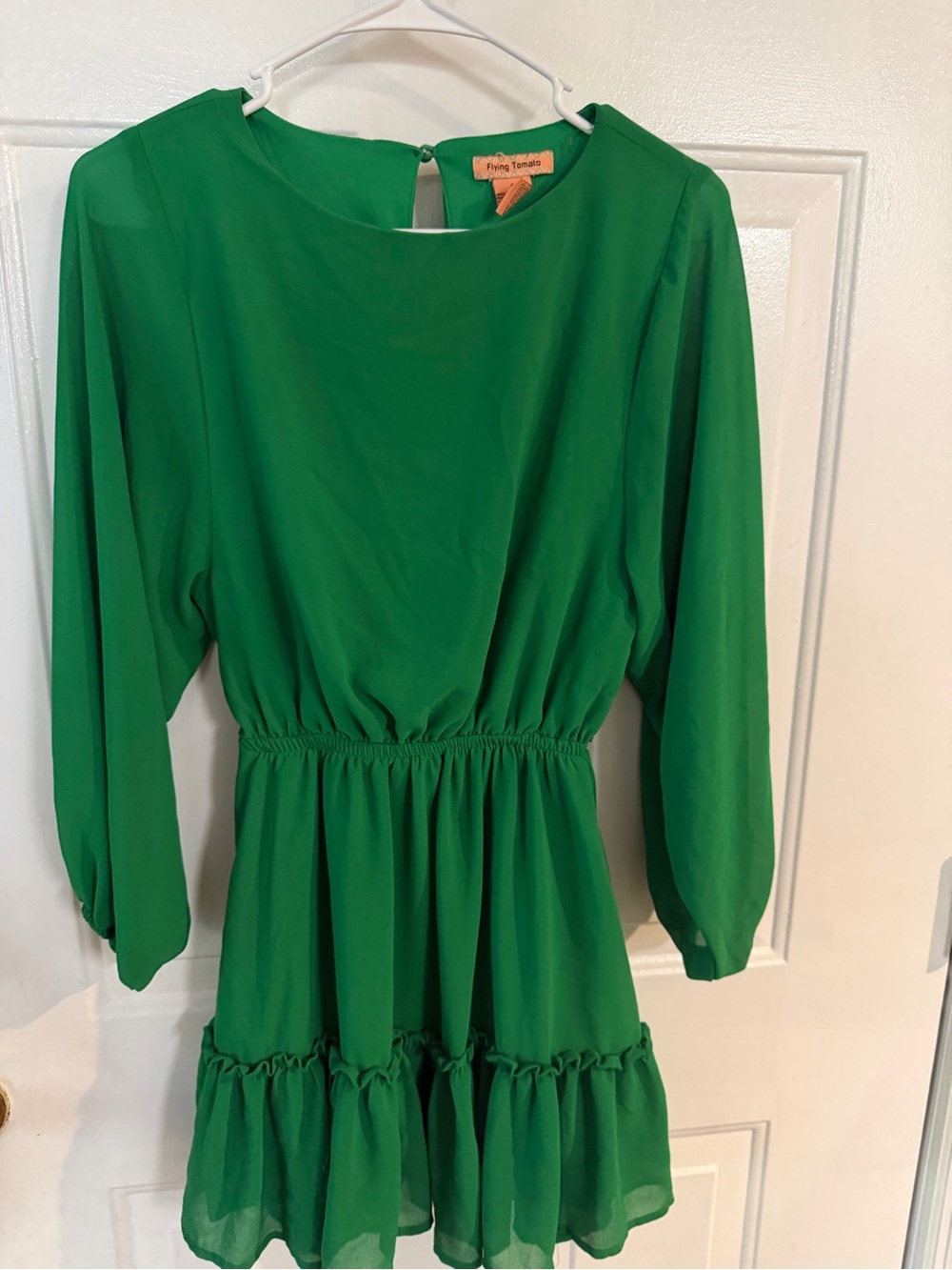 Flying Tomato Green Long-Sleeve Ruffled Hem Mini Dress - Picture 2 of 3